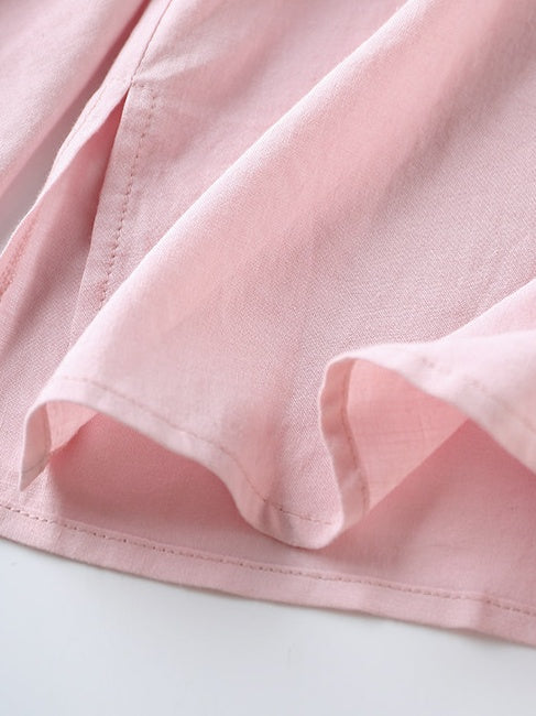 Disc Button Shirt in Pink, oversized linen blend shirt — AREUMIEUR, detail 4