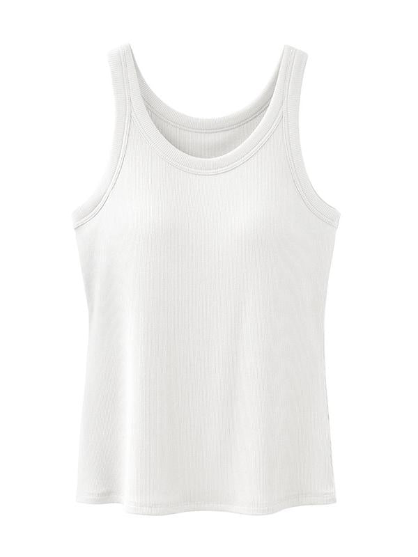 U-Neck Rib Tank in White, ribbed tank top — AREUMIEUR, detail 2