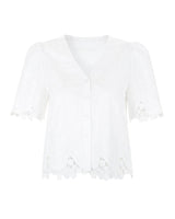 Embroidered V-Neck Top in White, white lace trim top — AREUMIEUR, detail 1