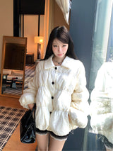 Embossed Down Jacket in Beige, quilted down jacket — AREUMIEUR, look 1
