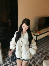 Embossed Down Jacket in Beige — AREUMIEUR, look 5