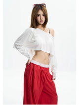 White off shoulder crop tee — AREUMIEUR, detail 1