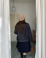 Pointelle Knit Beanie in Warm Camel, rolled brim knit beanie — AREUMIEUR, look 3