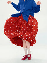 Polka Dot Bubble Skirt in Red — AREUMIEUR, studio look, twirl