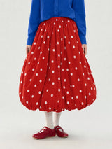 Polka Dot Bubble Skirt in Red — AREUMIEUR, studio look, front view