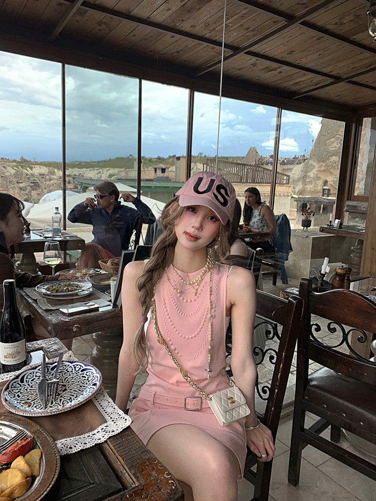 Mono Mini Dress - Pink, jacquard mini dress — AREUMIEUR, look 4