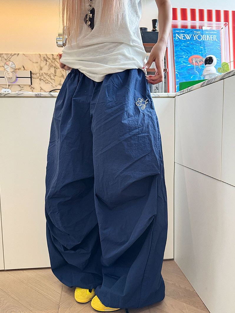 Retro Slouchy Wide Pants - Navy, parachute pants — AREUMIEUR, look 2