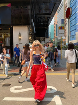 Retro Slouchy Wide Pants - Red — AREUMIEUR, city look 1