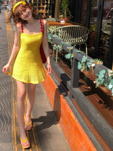 Rosette Strap Mini Dress in Yellow — AREUMIEUR