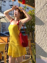 Rosette Strap Mini Dress in Yellow — AREUMIEUR